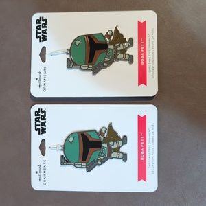 2 Disney Hallmark Star Wars Boba Fett Christmas Ornaments New Carded